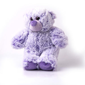 12 inch lavender colored bear, stuffed with polyester and lavender buds