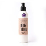 Tall clear bottle with black pump top of Lavender Lotion